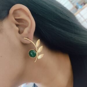 Western Style Gold-Plated Leaf Earrings with Monalisa Stone – Adorable Handmade jewelry