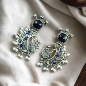 Handcrafted Silver Look-Alike Amazing Dancing Girl Earrings with Floral Moon & Pearl Detailing