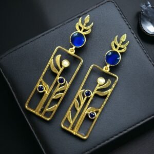 Premium Quality Gold Plated Stud Earrings | Aesthetic Leaf Style Stone Detail Jewellery