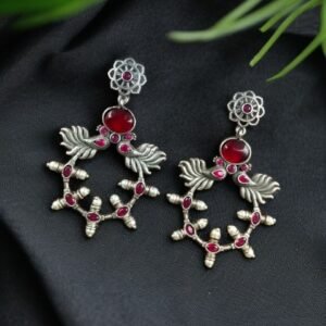 Handcrafted Peacock Inspired Earrings | Vintage Look Silver Replica Flower Stud Jewelry