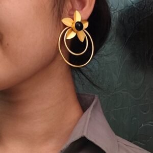 Designer Half-Circle Flower Earrings – Beautiful Gold Plated Leaf & Stone Jewelry
