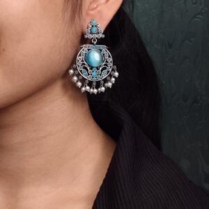 Designer Floral Earrings | Unique Dangler Silver Replica Stud With Stone Detailing