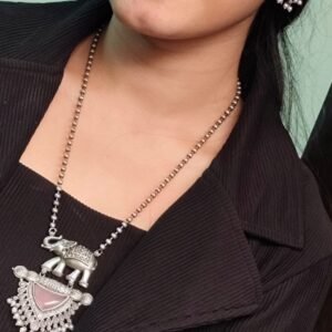Traditional Oxidised Elephant Necklace Set with Best Monalisa Stone & Pearl Beads