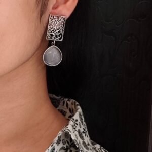 Handcrafted Floral Art Earrings | Amazing Monalisa Stone Dangler Oxidized Jewelry
