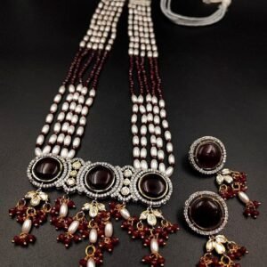Designer Pearl Necklace with Kundan Meena and Monalisa Stone – Wedding Special