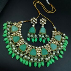 Gold Plated Bridal Necklace Set with Beautiful Stones and Pearl Accents