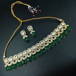 Elegant Monalisa Stone Beautiful Choker Necklace – Gold Plated Party Wear Design