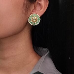 Traditional Flower Design Earrings | Kundan Meena with Unique Pearl Detailing