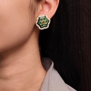 Lightweight Stud Kundan Meena Earrings | Daily Wear with Beautiful Pearl Work
