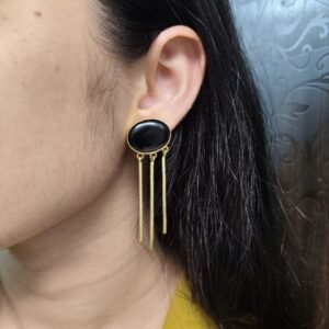 Elegant Golden Dangler Earrings with Monalisa Stone – Perfect for Ethnic or Western Look