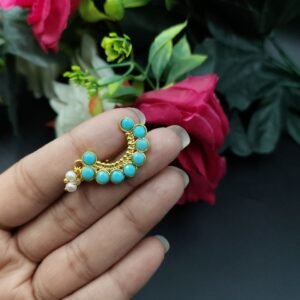 Best Handcrafted Gold Plated Nosepin with Stone and Pearl Detailing