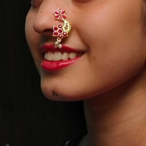 Gold Plated Marathi Style Stone Nosepin For Girls
