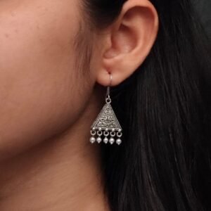 Traditional Triangle Hook Earrings with Pearl & Unique Floral Art – Daily Wear Dangler Jewelry