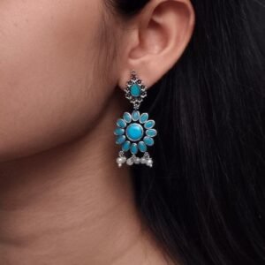 Best Oxidized Silver Plated Flower Dangler Earrings with Stone & Pearl Detailing