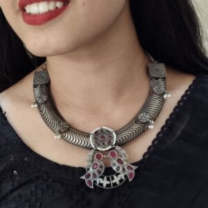 Antique Oxidized Bird Hasli Necklace | Best Classic Silver Look Like Jewelry