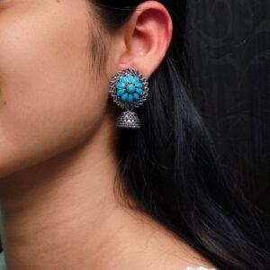 Beautiful Look Stone Jhumki Earrings – Oxidised Ethnic Dangler Jewelry for Women