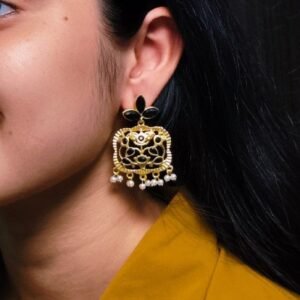 Gold Plated Floral Art Earrings | Stone & Pearl Work for Best Ethnic Wear Dangler Jewelry