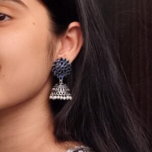 Oxidised Silver Plated Jhumka Earrings with Stone & Pearl Work Perfect for Ethnic Wear