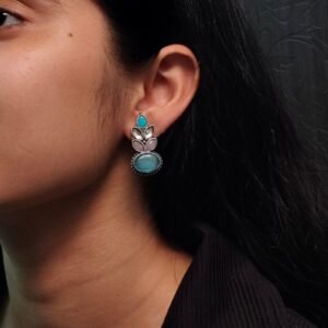 Traditional Oxidised Stud Earrings with Monalisa Stone – Perfect Silver Plated Jewelry
