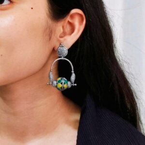 Unique Design Oxidised Dangler Earrings with Stone Work – Silver Plated Ethnic Jewelry