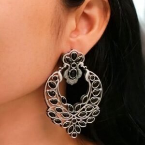 Traditional Silver Replica Stone Dangler Earrings – Oxidized Best Peacock Design Jewelry Gift for Her