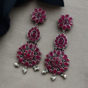 Traditional Long Flower Earrings in Silver Replica Finish – Best Ethnic Dangler Jewelry For Women