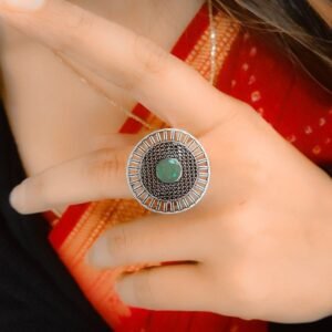 Oxidized Silver Plated Round Stone Ring – Daily Wear Perfect Jewelry for Women