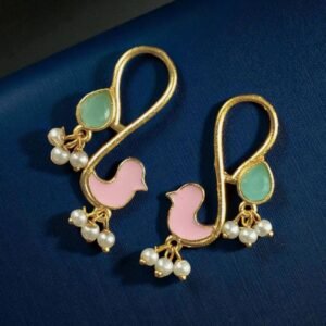 Gold Plated Enamel Bird Earrings | Western Look alike Stone & Pearl Work Beautiful Jewelry