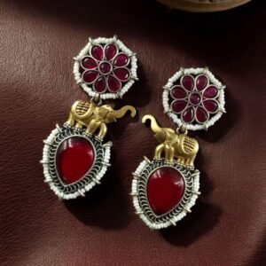 Western Look Two-Tone Elephant Earrings | Monalisa Stone & Beautiful Pearl Work Dangler Jewelry