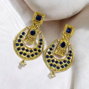 Gold Plated Western Look Earrings | Pearl & Stone Work Unique & Ethnic Jewelry For Women