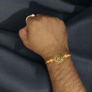 Designer Oxidized Gold Plated Swastik Rakhi | Best Rakhi for Bhai