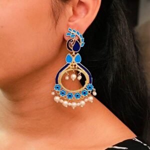 Unique Meenakari Peacock Earrings | Gold Finish Dangler with Pearl Work – Lightweight Jewelry
