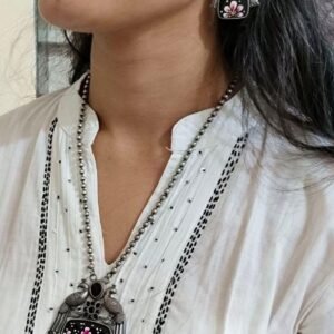 Traditional Best Hand Painted Peacock Necklace Set | Silver Plated Ethnic Jewelry with Stone Work