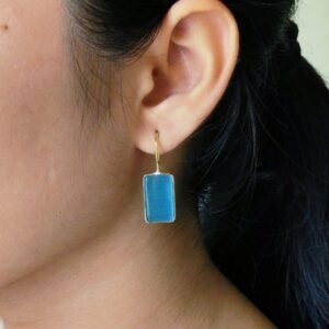 Handmade Gold Plated Geometric Hook Earrings with Monalisa Stone for Best Casual Outfits