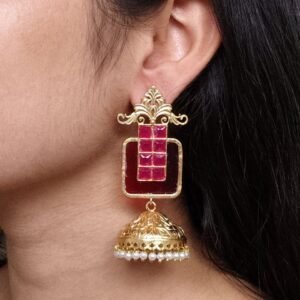Affordable Traditional Gold Plated Floral Art Jhumka Earrings | Monalisa Stone & Pearl Work Jewelry