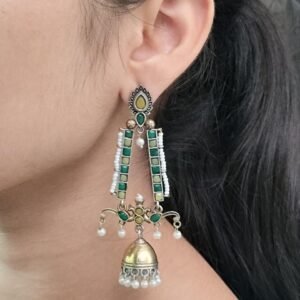 Traditional Long Two-Tone Jhumki Earrings | Pearl & Stone Work Dangler Amazing Jewelry for Women