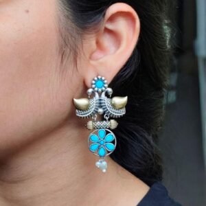 Traditional Two-Tone Bird Earrings | Lightweight Dangler with Pearl & Stone Work Unique Jewelry for Girls
