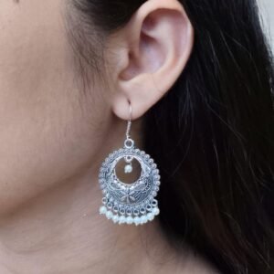 German Silver Chandbali Earrings | Lightweight Pearl Hook Dangler Perfect for Daily Use