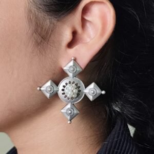 Unique Boho Inspired Earrings | Silver Plated Pearl Work Ethnic Jewelry for Women