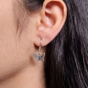 German Silver Dangler Butterfly Hook Earrings | Perfect for Daily Use & Casual Wear