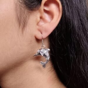 German Silver Dolphin Dangler Earrings | Hook Design Perfect for Daily Use