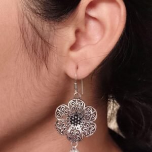 Lightweight German Silver Flower Earrings | Pearl Hook Ethnic Amazing Jewelry