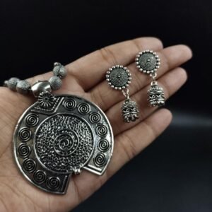 Stylish German Silver Round Shape Unique Necklace Set | Chain Pendant Jewelry
