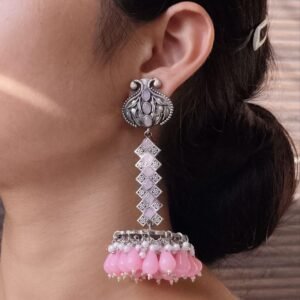 Traditional Silver Plated Traditional Wear Earrings | Stone Dangler Navratri Special Jewelry for Girls