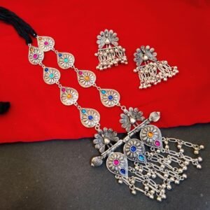 Adjustable Thread Peacock Necklace | German Silver Stone Work Navratri Special Best Jewelry For Women