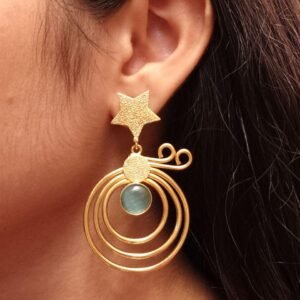 Unique Design Star Earrings | Gold Plated Geometric Stone Dangler Jewelry Gift For Her