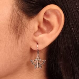 Vintage Style Butterfly Hook Earrings | German Silver Best Oxidized Dangler Jewelry for Women