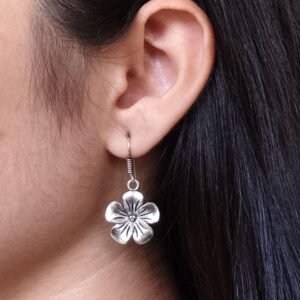 Oxidized Beautiful Flower Earrings | German Silver Hook Dangler Jewelry for Girls