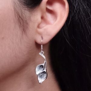 Stylish German Silver Unique Leaf Earrings | Oxidized Hook Dangler Jewelry for Women