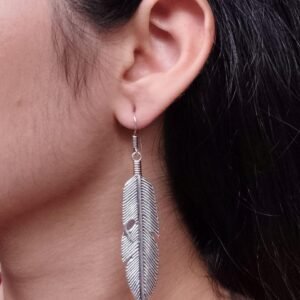 Oxidised Feather Design Earrings | German Silver Lightweight Dangler Best Jewelry for Women